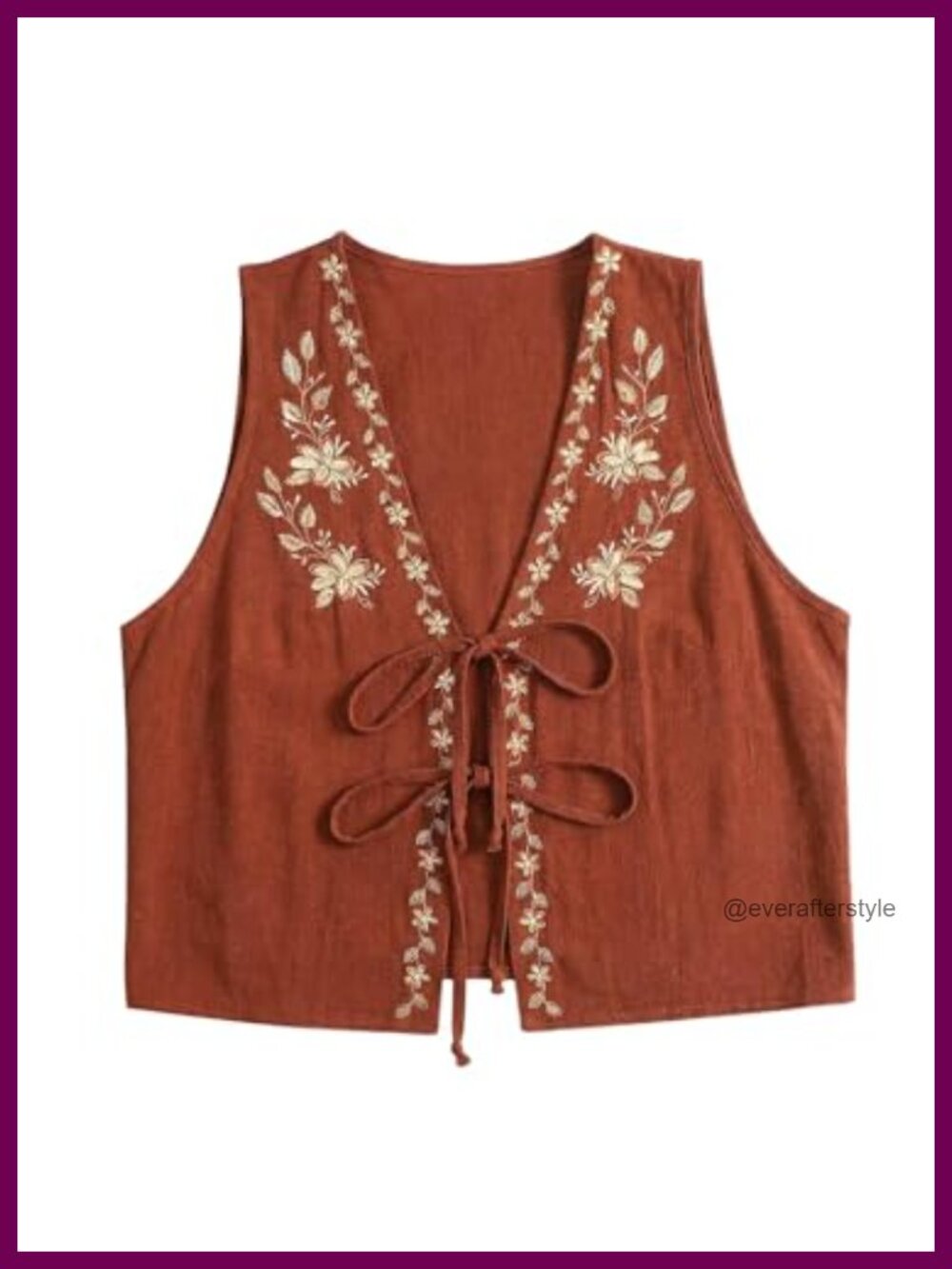 Boho Floral Embroidery Tank Top Sleeveless V-Neck Tie Front Summer